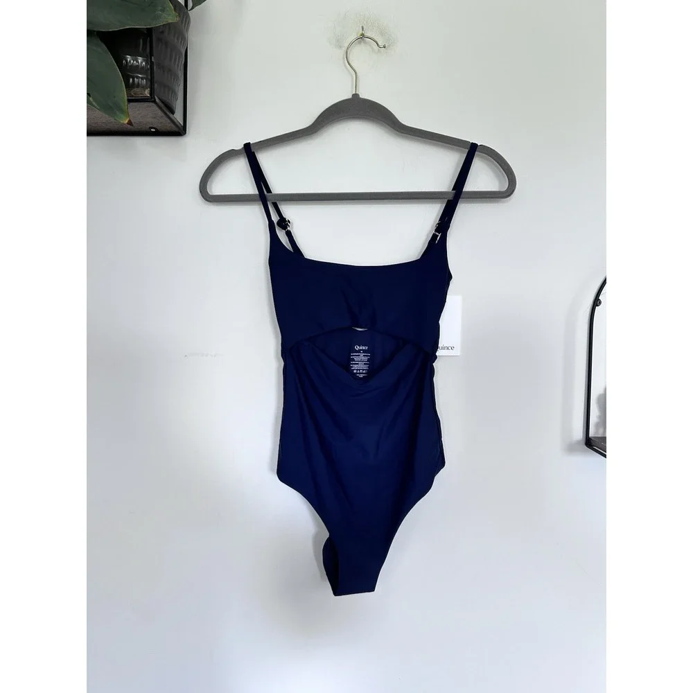 NWT Quince Navy Blue Italian Cut Out One-Piece Swimsuit Size XS